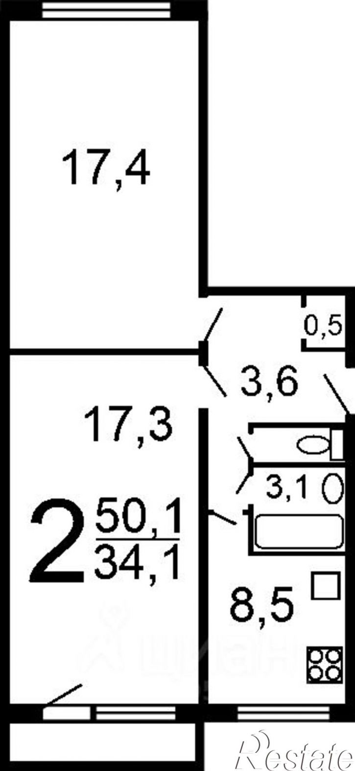 2-комн квартира улица Богдана Хмельницкого, 2,  д. 2