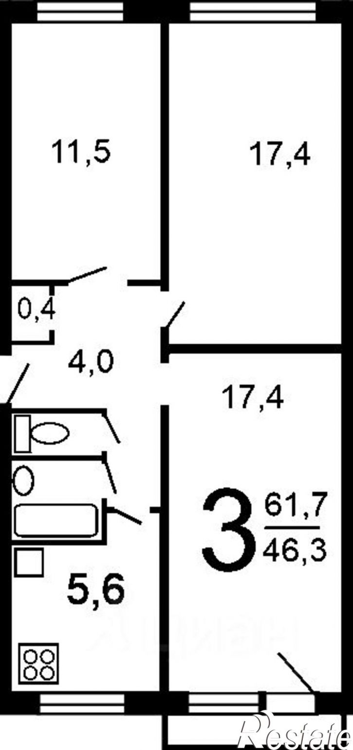 3-комн квартира улица Калинина, 25,  д. 25
